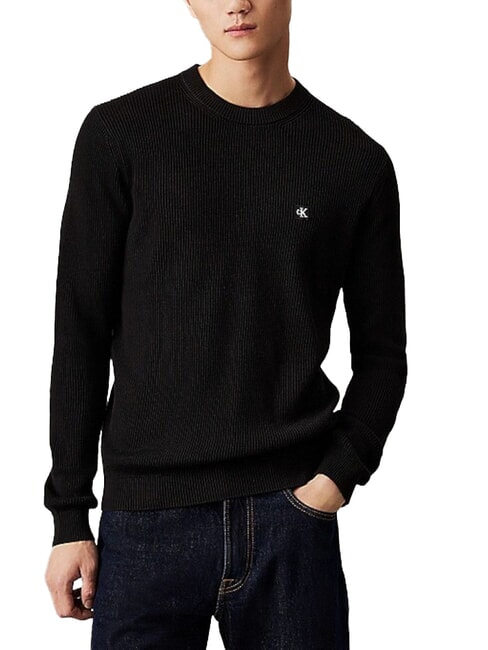 CALVIN KLEIN CK JEANS Gerippter Rundhalspullover ck schwarz - Herrenpullover