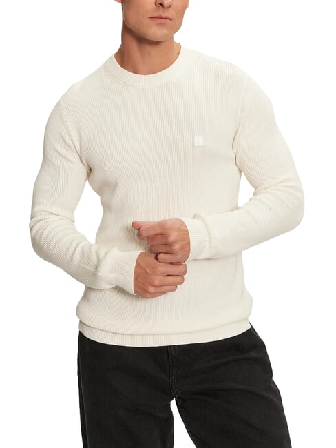 CALVIN KLEIN CK JEANS Gerippter Rundhalspullover Elfenbein - Herrenpullover