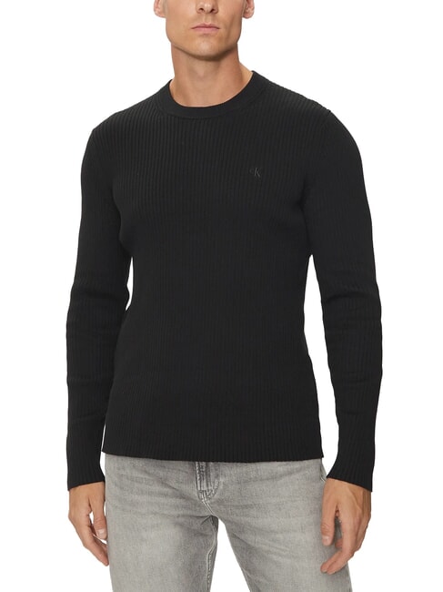 CALVIN KLEIN CK JEANS Slim Fit gerippter Pullover mit Rundhalsausschnitt ck schwarz - Herrenpullover