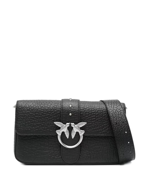 PINKO LOVE ONE CLASSIC SLOUCHY Umhängetasche aus Leder schwarze Limousine - mattsilber - Damentaschen