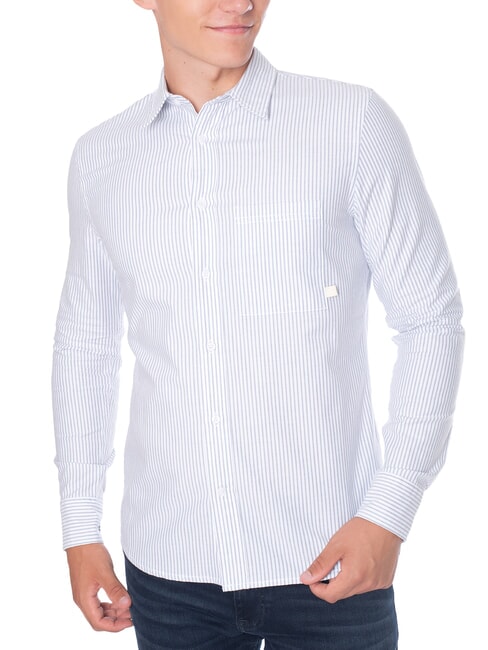 CALVIN KLEIN CK JEANS Slim Fit Langarmhemd aus Baumwolle weißes Porzellan mit blauen Streifen - Herrenhemden