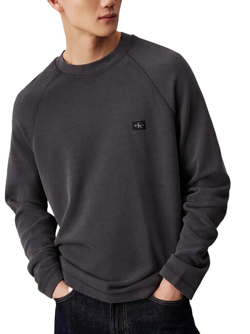 CALVIN KLEIN CK JEANS Langarm-T-Shirt mit Waffelmuster Ebenholz - Herren-T-Shirts