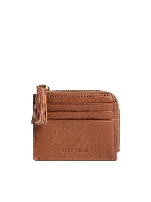 COCCINELLE TASSEL Kartenetui mit Reißverschluss aus gehämmertem Leder Cognac - Brieftaschen Damen