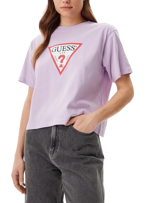 GUESS JEANS SS CN BOXY ICONIC  Baumwoll-T-Shirt lila Blume - T-Shirts und Tops für Damen