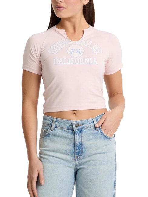 GUESS JEANS LOGO CALIFORNIA Kurzärmliges, kurzes Stretch-T-Shirt errötende Baumwolle - T-Shirts und Tops für Damen