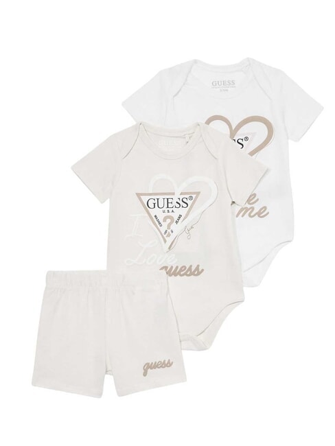GUESS KIDS 3-teiliges Set: 2 Bodys + 1 Shorts gedämpfter Stein - Strampler und Baby-Outfits