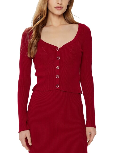 GUESS KATELYN Gerippter Cardigan mit Schmuckknöpfen Sirenenrot - Damenpullover