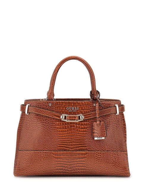 GUESS SILVYE Handtasche mit Krokodil-Print COGNAC - Damentaschen
