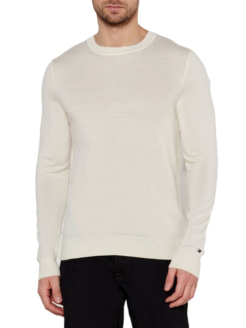 TOMMY HILFIGER TH  Wollpullover mit Rundhalsausschnitt Elfenbein - Herrenpullover