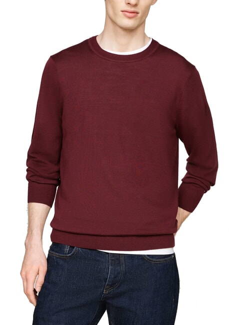TOMMY HILFIGER TH  Wollpullover mit Rundhalsausschnitt tiefrot - Herrenpullover