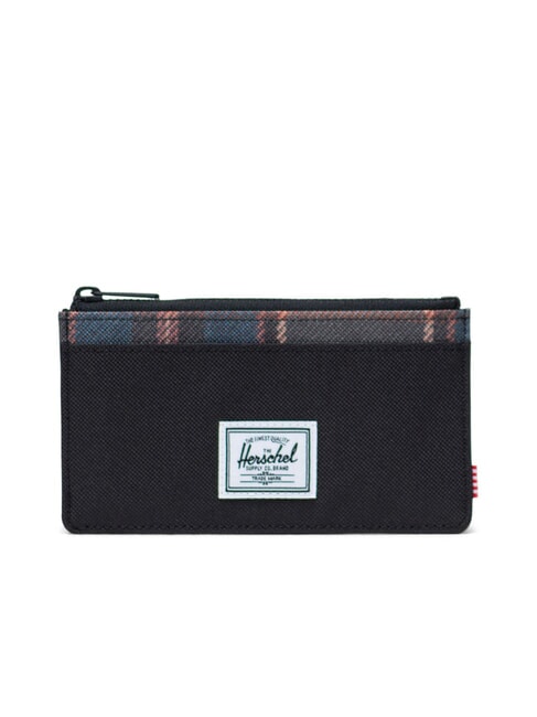 HERSCHEL OSCAR Flaches Kartenetui mit Münzfach schwarzes Winterkaro - Brieftaschen Damen