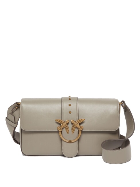 PINKO LOVE ONE CLASSIC SLOUCHY Umhängetasche aus Leder Walnuss-Antikgold - Damentaschen