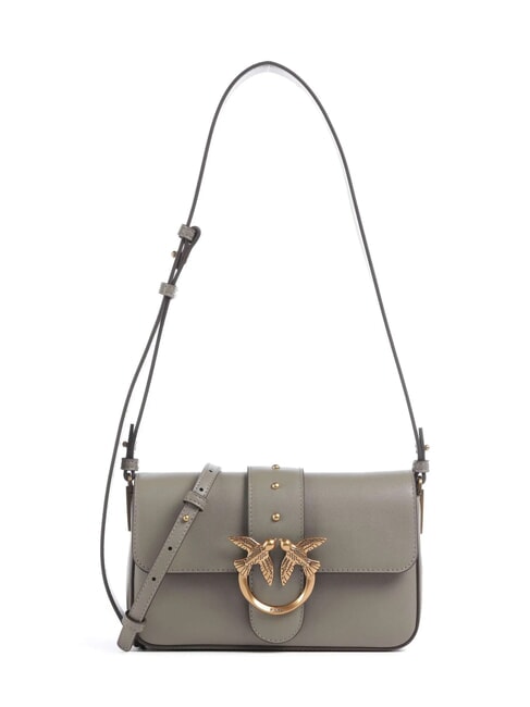 PINKO LOVE ONE SLOUCHY Mini-Umhängetasche aus Leder Walnuss-Antikgold - Damentaschen