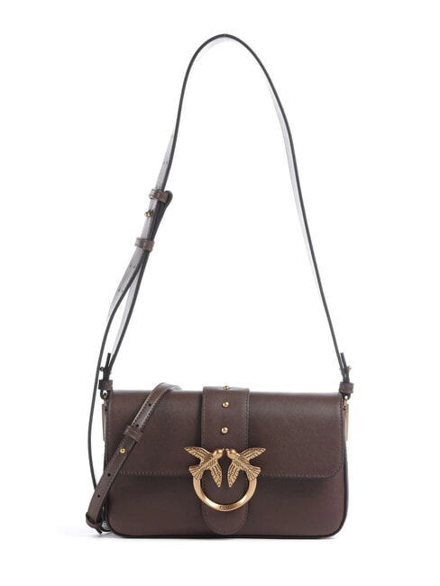 PINKO LOVE ONE SLOUCHY Mini-Umhängetasche aus Leder braunkastanie-antikgold - Damentaschen