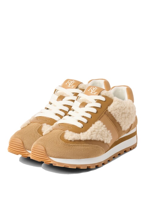 RALPH LAUREN DANI Leder-Sneaker mit Schaffell-Einsätzen Natur/Kamel/Gelbbraun - Damenschuhe