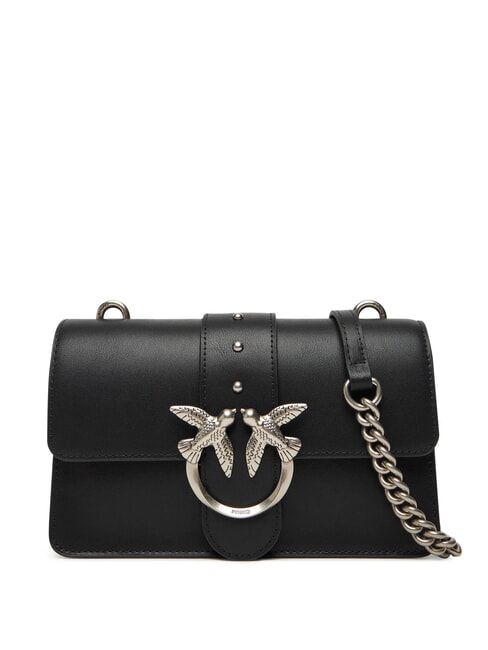 PINKO LOVE ONE CLASSIC Mini-Umhängetasche aus Leder schwarz-altsilber - Damentaschen