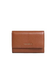 COCCINELLE METALLIC SOFT Bifold-Brieftasche aus geh&auml;mmertem Leder Cognac - Brieftaschen Damen - 1