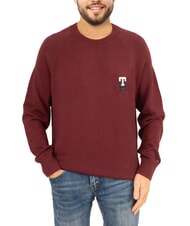 TOMMY HILFIGER TH Rundhals-Baumwollpullover mit Logostickerei tiefrot - Herrenpullover - 1