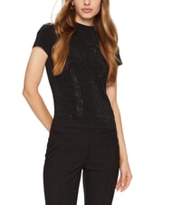 GUESS MOCK NECK ALL OVER 4G Schmal geschnittenes T-Shirt mit Strasssteinen - T-Shirts und Tops f&uuml;r Damen