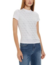 GUESS MOCK NECK ALL OVER 4G Schmal geschnittenes T-Shirt mit Strasssteinen - T-Shirts und Tops f&uuml;r Damen