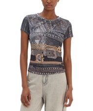 GUESS BELT WRAPPED Schmal geschnittenes T-Shirt mit Allover-Print - T-Shirts und Tops f&uuml;r Damen