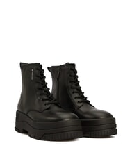 TOMMY HILFIGER TH JEANS Leder-Plateau-Ankle-Boots mit Rei&szlig;verschluss Schwarz - Damenschuhe - 1