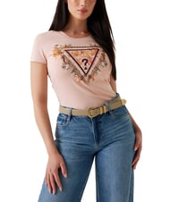 GUESS TRIANGLE FLOWERS Stretch-T-Shirt mit Aufdruck blasser Sand - T-Shirts und Tops f&uuml;r Damen - 1