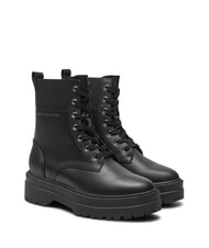 TOMMY HILFIGER TH ELASTIC RIB LACEUP Schn&uuml;rstiefel aus Leder Schwarz - Damenschuhe - 1