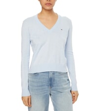 TOMMY HILFIGER TH JEANS Damen-Baumwollpullover mit V-Ausschnitt - Damenpullover