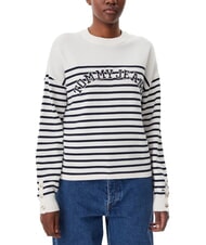 TOMMY HILFIGER VARSITY Baumwollpullover mit Rundhalsausschnitt und Logo altes Wei&szlig; - Damenpullover - 1