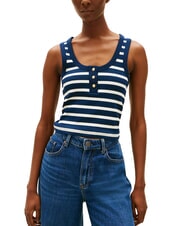 TOMMY HILFIGER HENLEY Tanktop mit 3 Kn&ouml;pfen Dunkelblau, Marineblau, Wei&szlig;, Breton-Streifen - T-Shirts und Tops f&uuml;r Damen - 1