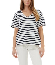 TOMMY HILFIGER TH L&auml;ssig geschnittenes T-Shirt mit V-Ausschnitt Breton Ecru/Dunkelblau STP - T-Shirts und Tops f&uuml;r Damen - 1