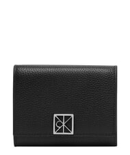 CALVIN KLEIN HARDWARE EMBLEM PEBB Rei&szlig;verschlussgeldb&ouml;rse aus Leder auf Schwarz - Brieftaschen Damen - 1