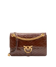 PINKO LOVE ONE LIGHT Mittelgro&szlig;e gesteppte Ledertasche Dunkelbraun-Antikgold - Damentaschen - 1