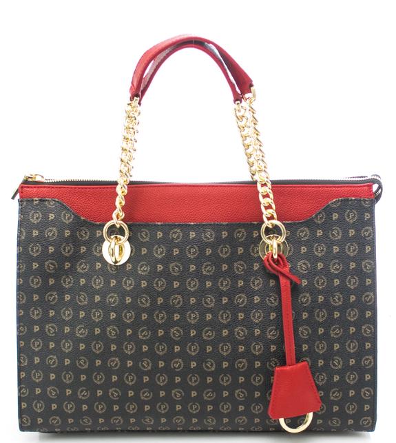 POLLINI Heritage Classic Handshopper, mit Schulterriemen schwarzer Lack - Damentaschen