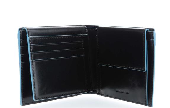 Geldb&ouml;rse BLAUES QUADRAT, aus Leder, mit &Uuml;berschlag Schwarz - Brieftaschen Herren