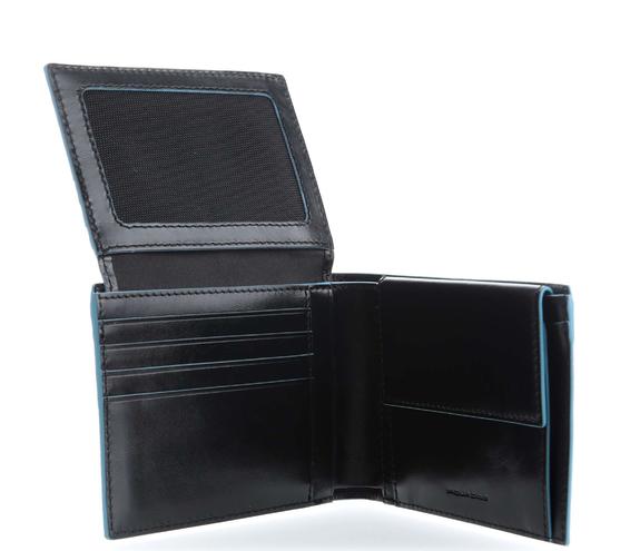 Geldb&ouml;rse BLAUES QUADRAT, aus Leder, mit &Uuml;berschlag Schwarz - Brieftaschen Herren