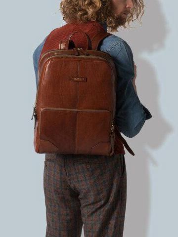 VESPUCCI Laptop-Rucksack aus Leder BRAUN - PC-Rucks&auml;cke