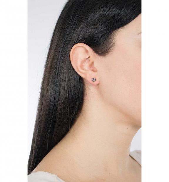 COCCOLE LUXURY Kleine Herzohrringe in silberner Rose und schwarzen Zirkonen Rose - Ohrringe