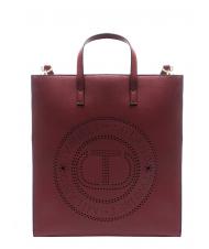 TWINSET LOGO FORELLATO Vertikaler Shopper mit Schulterriemen dunkle Himbeere - Damentaschen - 4