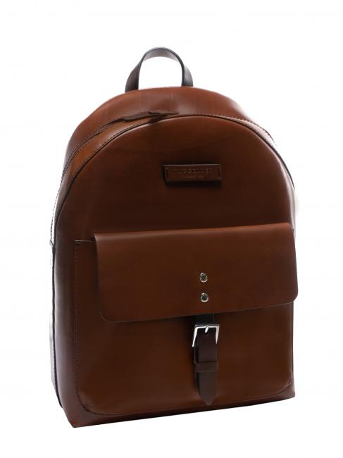 LORENZO Lederrucksack f&uuml;r PC 14 " Braun / Palladium - PC-Rucks&auml;cke