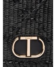TWINSET STRAW EMBROIDERY Kleine Umh&auml;ngetasche mit &Uuml;berschlag Schwarz - Damentaschen - 5