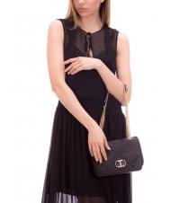 TWINSET STRAW EMBROIDERY Kleine Umh&auml;ngetasche mit &Uuml;berschlag Schwarz - Damentaschen - 7