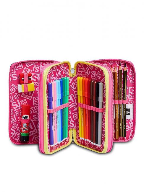 ANIMALI FANTASY SJ GIRL Etui mit 3 Rei&szlig;verschl&uuml;ssen, komplett mit Stiften und Schulmaterial SCHWARZ GESTREIFTER WALD - Etuis und Zubeh&ouml;r