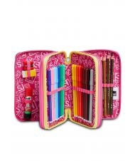 SJGANG ANIMALI FANTASY SJ GIRL Etui mit 3 Rei&szlig;verschl&uuml;ssen, komplett mit Stiften und Schulmaterial SCHWARZ GESTREIFTER WALD - Etuis und Zubeh&ouml;r - 2