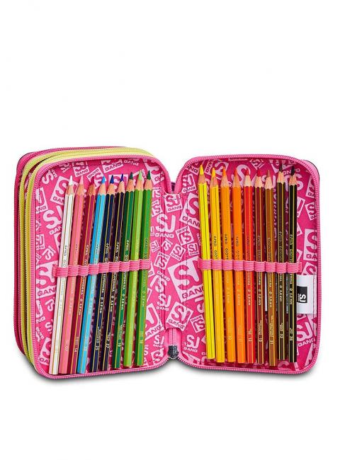 ANIMALI FANTASY SJ GIRL Etui mit 3 Rei&szlig;verschl&uuml;ssen, komplett mit Stiften und Schulmaterial SCHWARZ GESTREIFTER WALD - Etuis und Zubeh&ouml;r