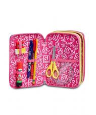 SJGANG ANIMALI FANTASY SJ GIRL Etui mit 3 Rei&szlig;verschl&uuml;ssen, komplett mit Stiften und Schulmaterial SCHWARZ GESTREIFTER WALD - Etuis und Zubeh&ouml;r - 5