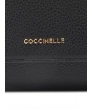 COCCINELLE METALLIC SOFT Bifold-Brieftasche aus geh&auml;mmertem Leder Schwarz - Brieftaschen Damen - 4