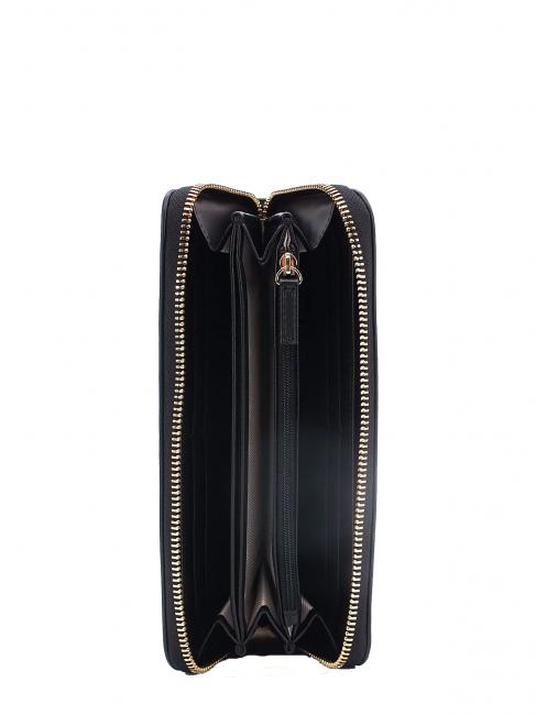 Geldb&ouml;rse Zip Around Blumenlogo schwarz / ovale T-Blume - Brieftaschen Damen