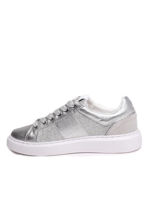 PRINT OVAL T Sneaker aus laminiertem Leder Silber - Damenschuhe